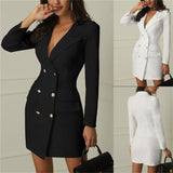 Women Business Mini Dress Elegant Office Ladies Clothes Double Breast Winter Autumn Female Blazer Mini Dress Vestidos Outwear