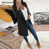 New Women Long Sleeve Turn-Down Collar Outwear Jacket Wool Blend Coat Casual Autumn Winter Elegant Overcoat.