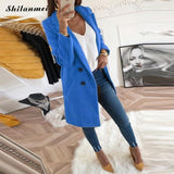 New Women Long Sleeve Turn-Down Collar Outwear Jacket Wool Blend Coat Casual Autumn Winter Elegant Overcoat.