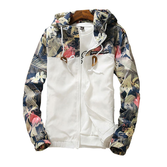 Women's Hooded Jackets Spring Autumn Floral Causal Windbreaker Women Basic Jackets Coats Zipper Lightweight Jackets Famale