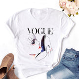 Women T-shirt Eye Lashes Red Lips HEART Print Top Female Tshirt Fashion Casual Sleeve O Neck BASIC White Ladies Clothes