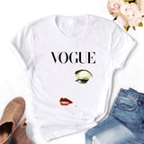 Women T-shirt Eye Lashes Red Lips HEART Print Top Female Tshirt Fashion Casual Sleeve O Neck BASIC White Ladies Clothes