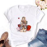 Women T-shirt Eye Lashes Red Lips HEART Print Top Female Tshirt Fashion Casual Sleeve O Neck BASIC White Ladies Clothes