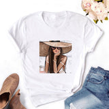 Women T-shirt Eye Lashes Red Lips HEART Print Top Female Tshirt Fashion Casual Sleeve O Neck BASIC White Ladies Clothes