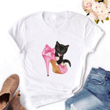 Women T-shirt Eye Lashes Red Lips HEART Print Top Female Tshirt Fashion Casual Sleeve O Neck BASIC White Ladies Clothes