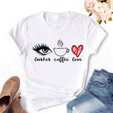 Women T-shirt Eye Lashes Red Lips HEART Print Top Female Tshirt Fashion Casual Sleeve O Neck BASIC White Ladies Clothes