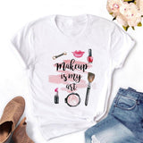 Women T-shirt Eye Lashes Red Lips HEART Print Top Female Tshirt Fashion Casual Sleeve O Neck BASIC White Ladies Clothes