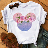 Tshirt Woman Summer Short Sleeve Flowers Tops Female T-shirt Clothes