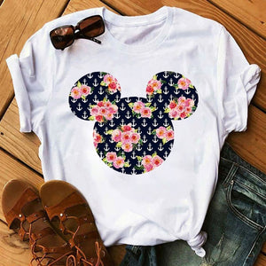 Tshirt Woman Summer Short Sleeve Flowers Tops Female T-shirt Clothes